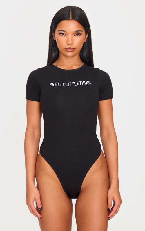 Чорний боді з короткими рукавами PRETTYLITTLETHING