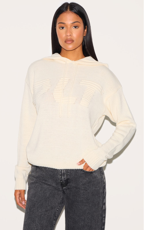 Досить високий крем з довгими рукавами в'язання з довгими рукавами