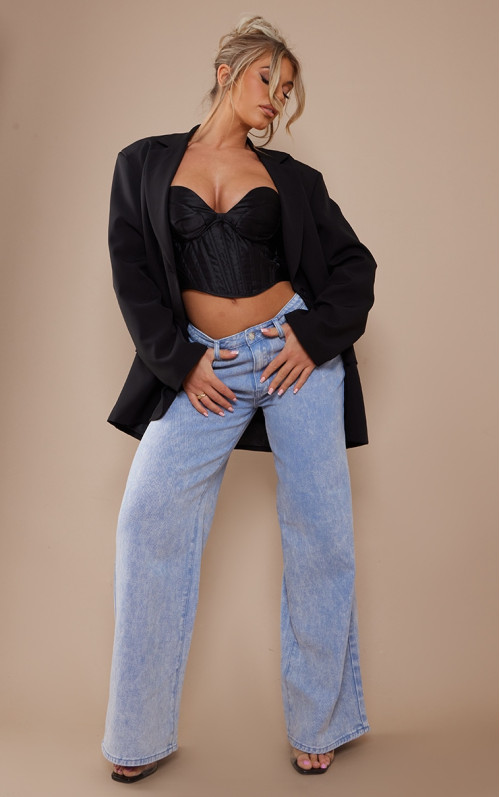 Випрані сині широкі джинси з низькою посадкою