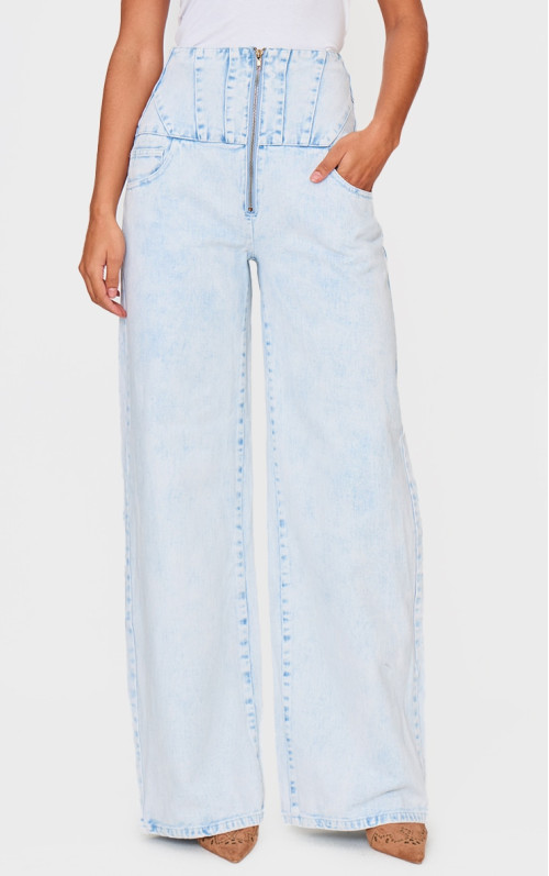 Світло-блакитні джинси з корсетом і талією