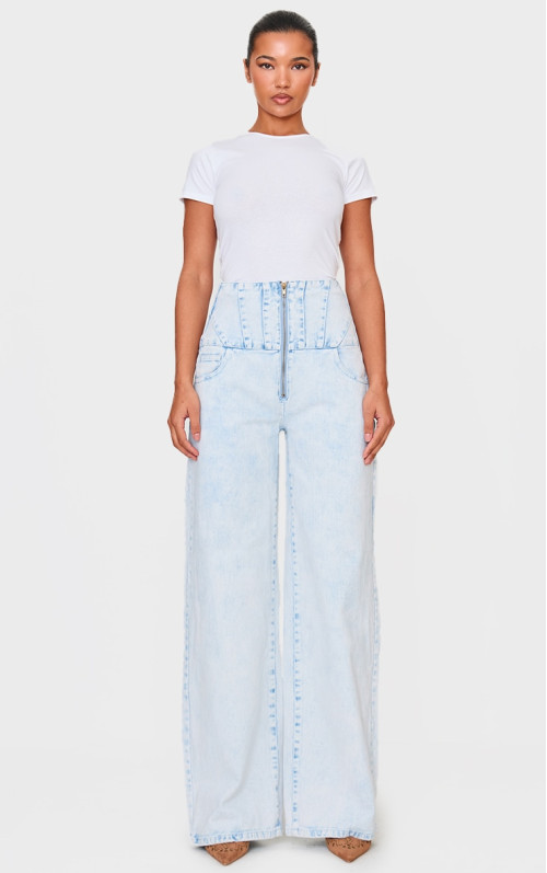 Світло-блакитні джинси з корсетом і талією