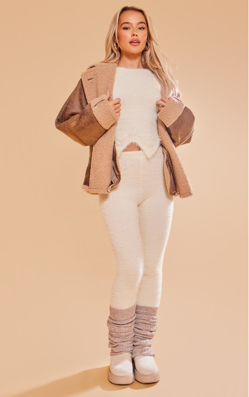 В'язані легінси з високою талією кремового кольору