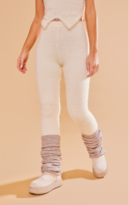 В'язані легінси з високою талією кремового кольору