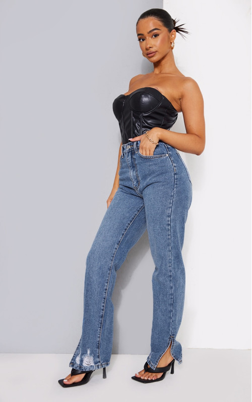 Прямі джинси Petite Mid Blue Wash із рваними порізами