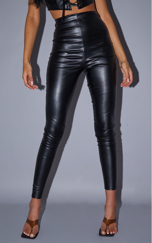 Високі чорні легінси зі штучної шкіри з високою талією