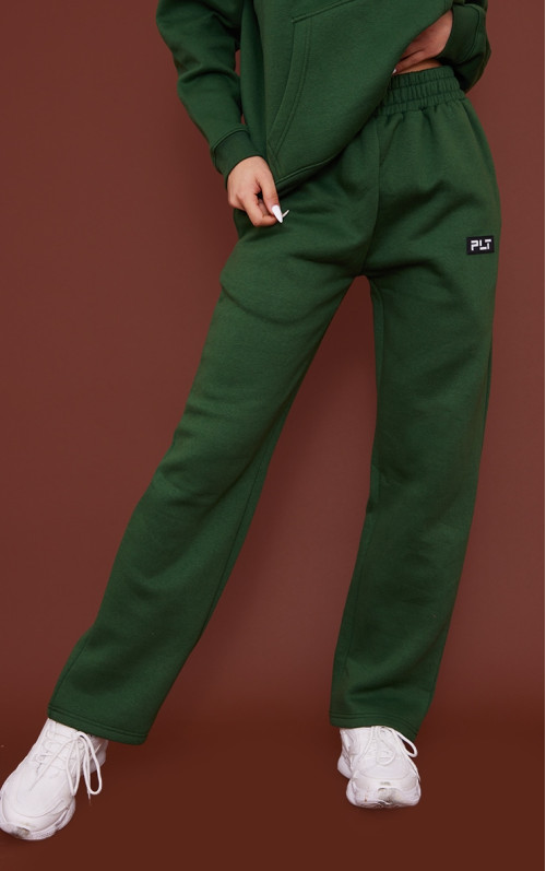Прямі штани PRETTYLITTLETHING Forest Green з логотипом
