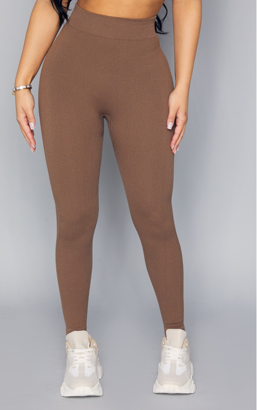 Маленькі коричнево-коричневі структуровані контурні легінси в рубчик