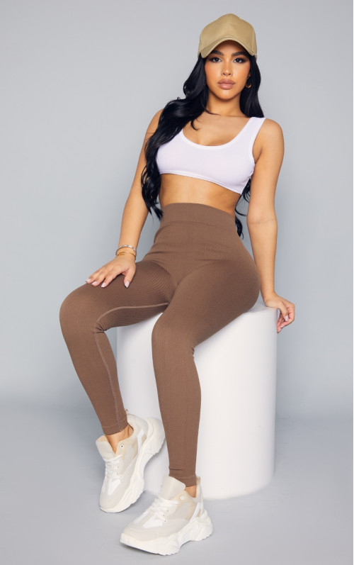 Маленькі коричнево-коричневі структуровані контурні легінси в рубчик