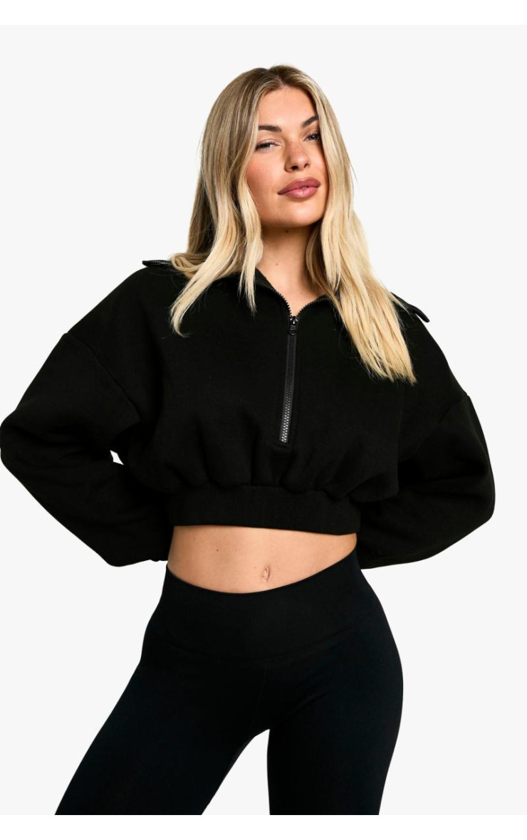 УКОРОЧЕНИЙ СВІТШОТ З НАДВИЖЕНИМ КОМІРОМ НА ПОЛОВИНУ БЛАНКІВКИ