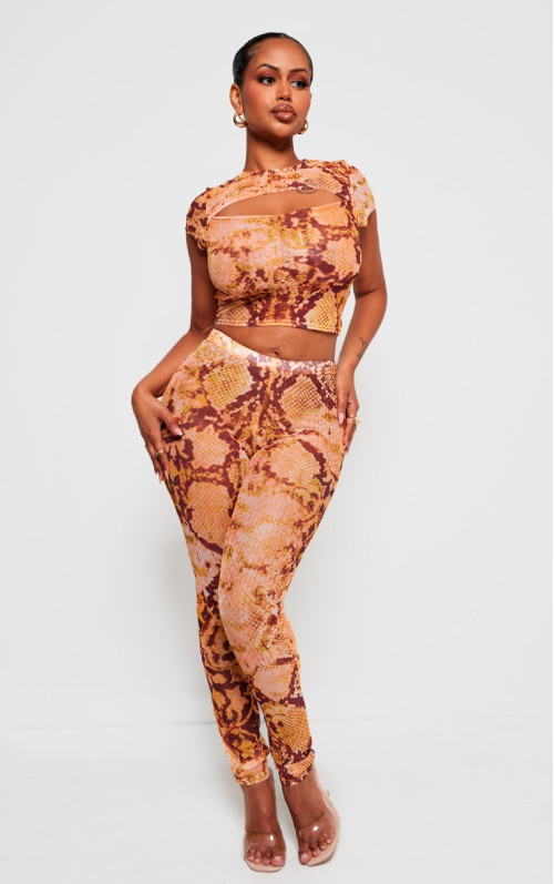 Легінси з високою талією і помаранчевим принтом зі змією