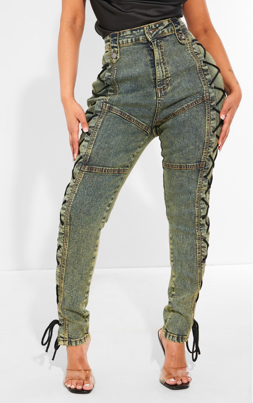 Вузькі джинси Shape Green Washed Denim зі шнурівкою