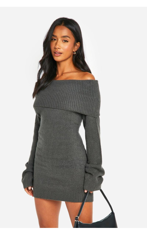 Міні-сукня-джемпер з мініатюрною рубчиком із декольте з бардо