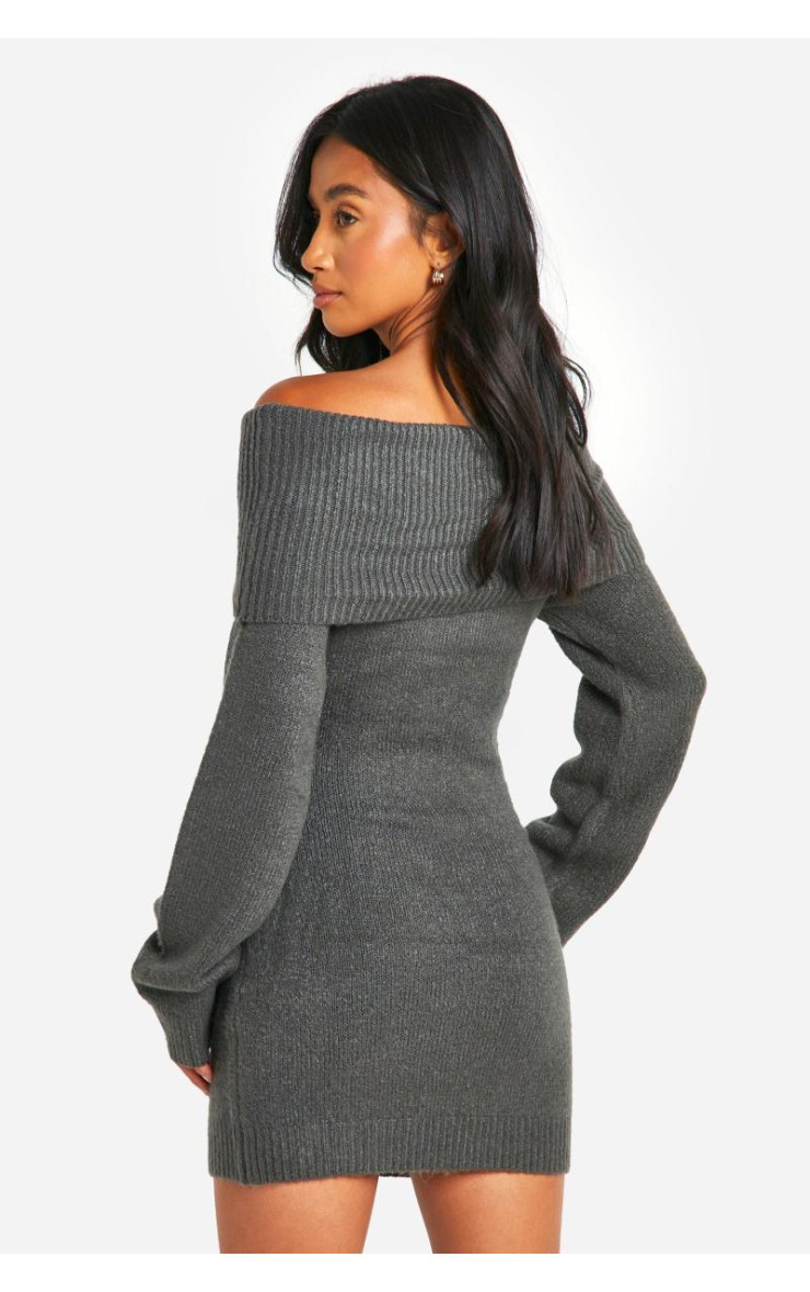 Міні-сукня-джемпер з мініатюрною рубчиком із декольте з бардо