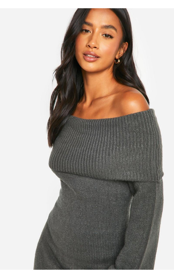 Міні-сукня-джемпер з мініатюрною рубчиком із декольте з бардо