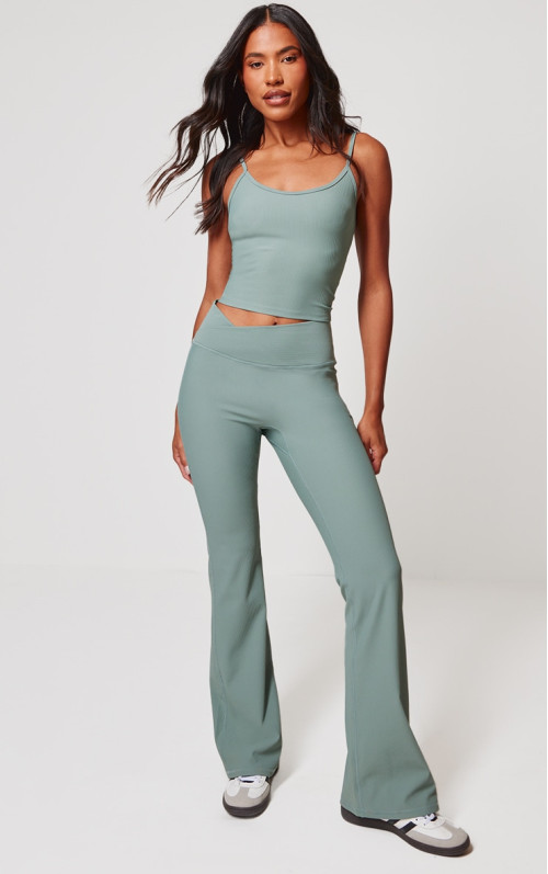 Штани для йоги Sea Green Active Rib з перехресною талією