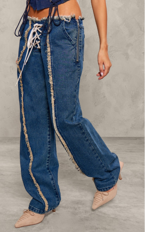 Джинси зі шнурівкою Petite Mid Blue Wash із потертими деталями