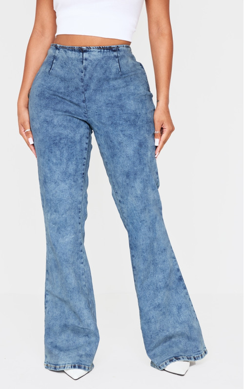 Світло-блакитні джинсові джинси із зашнуруванням і кльошем