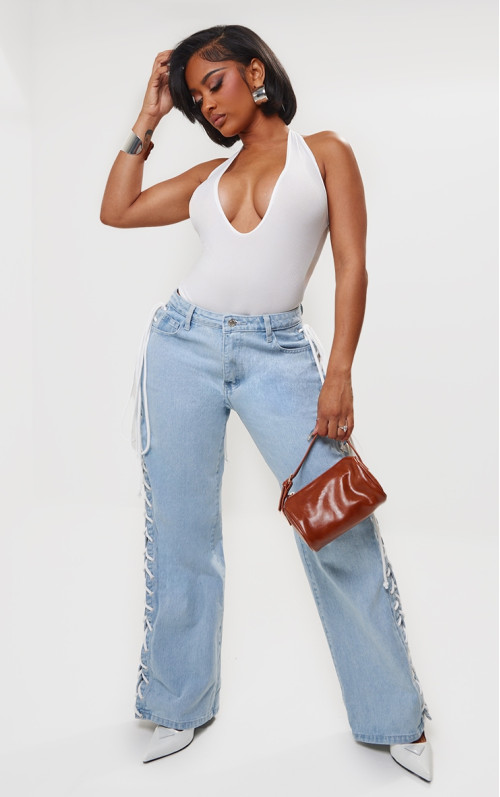 Широкі джинси Shape Light Blue Wash Denim зі шнурівкою