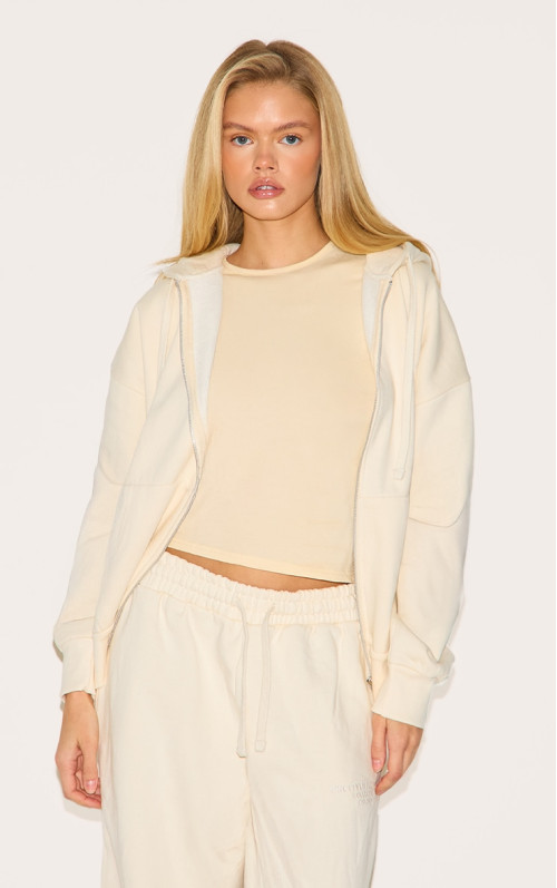 PrettyLittlething Cream Premium Extired Zip Front негабаритний балахон