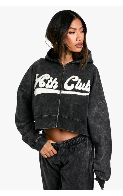 Толстовка Ath Club Acid Wash Boxy Crop Zip Through