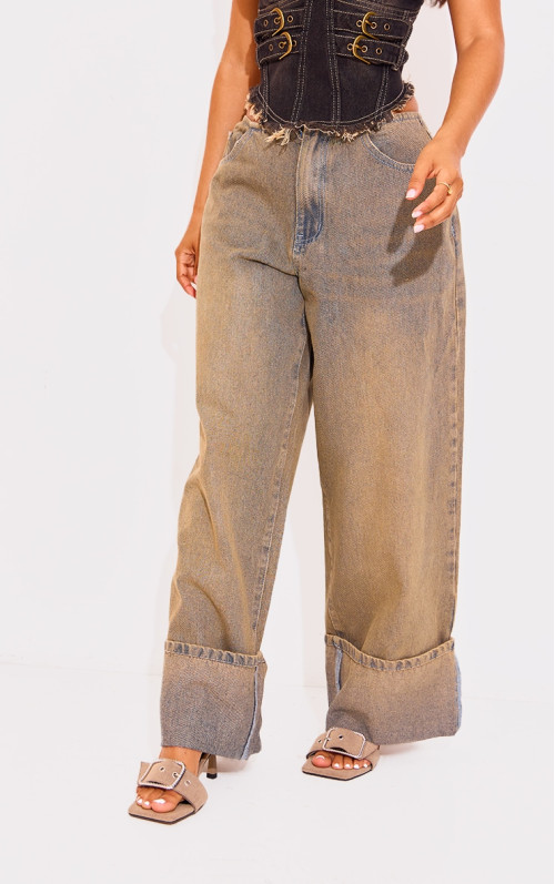 Маленькі вінтажні широкі джинси з низькою посадкою з підгорнутим денімом