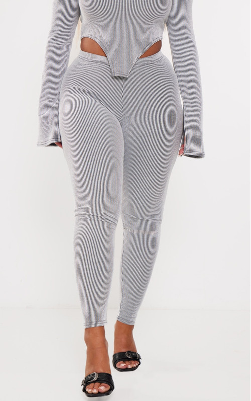 Світло-сірі ребристі легінси з високою талією