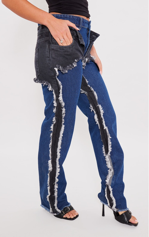 Випрані прямі джинси кольору індиго з багатошаровим ефектом