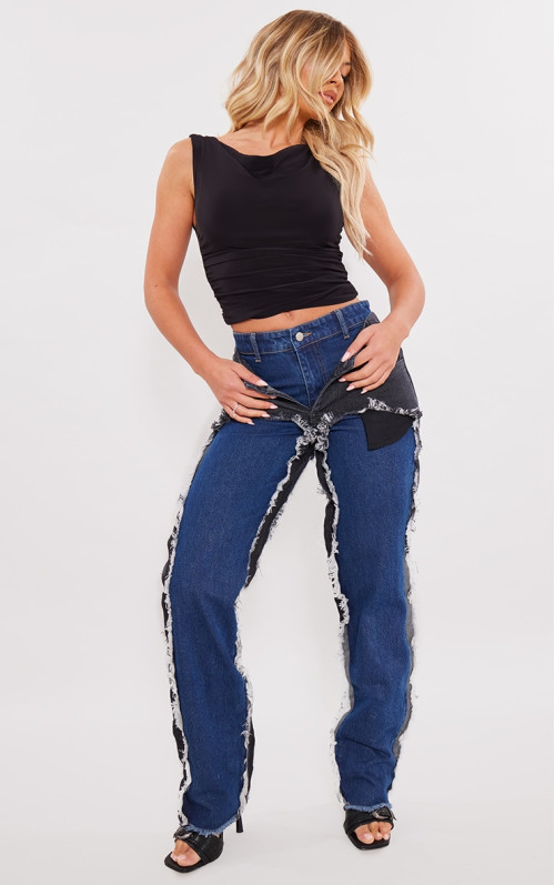 Випрані прямі джинси кольору індиго з багатошаровим ефектом