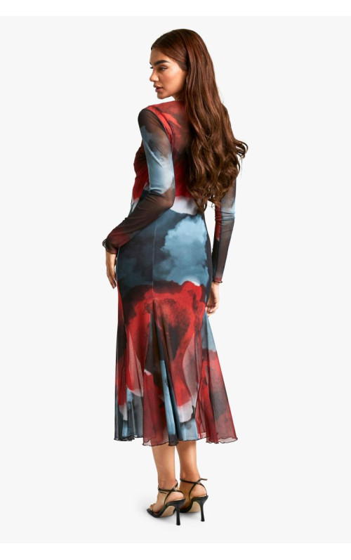 Сукня Midaxi із квітковим сітчастим принтом із порізаним подолом