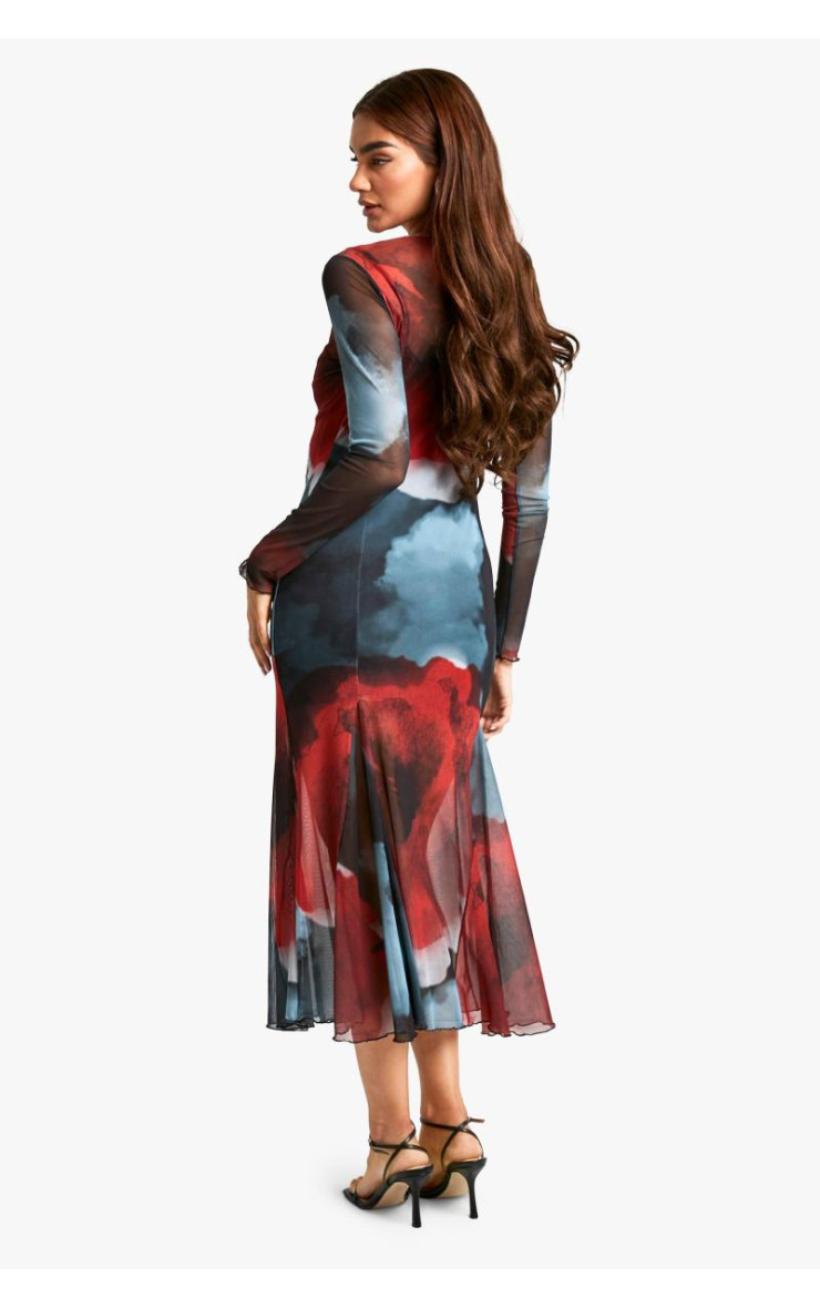 Сукня Midaxi із квітковим сітчастим принтом із порізаним подолом