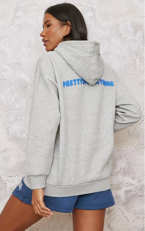 PrettyLittlething Grey Puff Back Print Booady