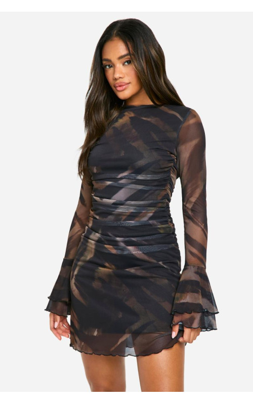 Міні-сукня з принтом із розкльошеними рукавами