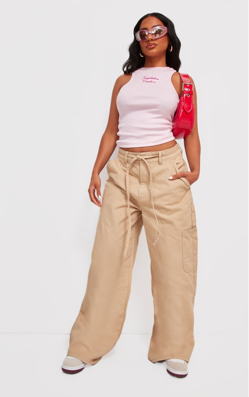 Темно-коричневі широкі джинси з краваткою та поясом